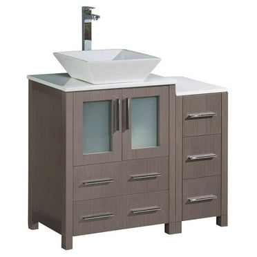 Fresca Torino 36" Gray Oak Modern Bathroom Cabinets with Top and Vessel Sink
