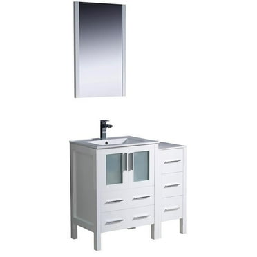 Fresca Torino 36" White Bathroom Vanity with Side Cabinet and Integrated Sink