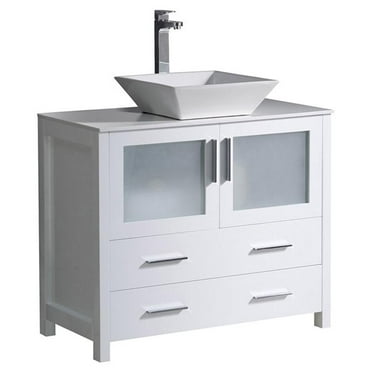 Fresca Torino 36" White Modern Bathroom Cabinet with Top and Vessel Sink