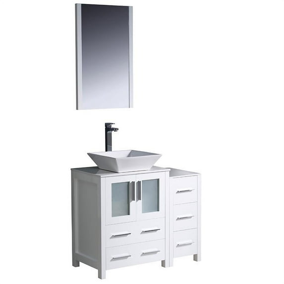 Fresca Torino 36" White Modern Bathroom Vanity with Side Cabinet & Vessel Sink