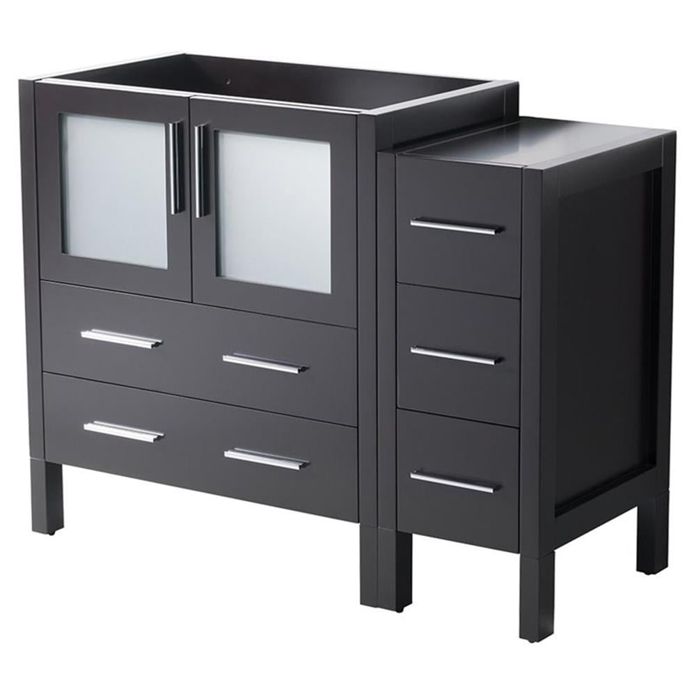 Espresso Engineered Wood 42" Freestanding Vanity Base with Frosted Glass Doors