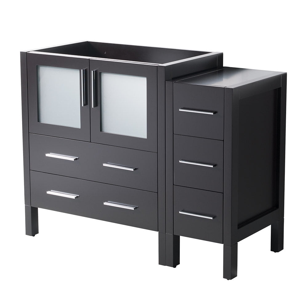 Espresso Engineered Wood 42" Freestanding Vanity Base with Frosted Glass Doors
