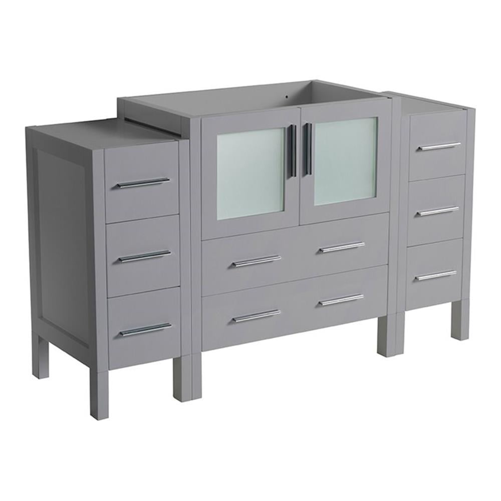 Gray Engineered Wood Modern Freestanding Vanity Base with Frosted Glass Doors