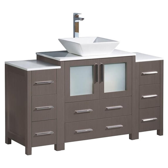 Fresca Torino 54" Gray Oak Modern Bathroom Cabinets w/ Top & Vessel Sink