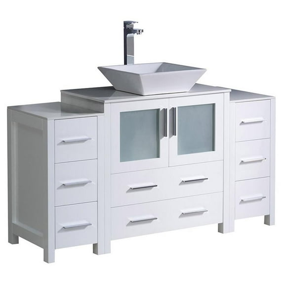 Fresca Torino 54" White Modern Bathroom Cabinets with Top and Vessel Sink