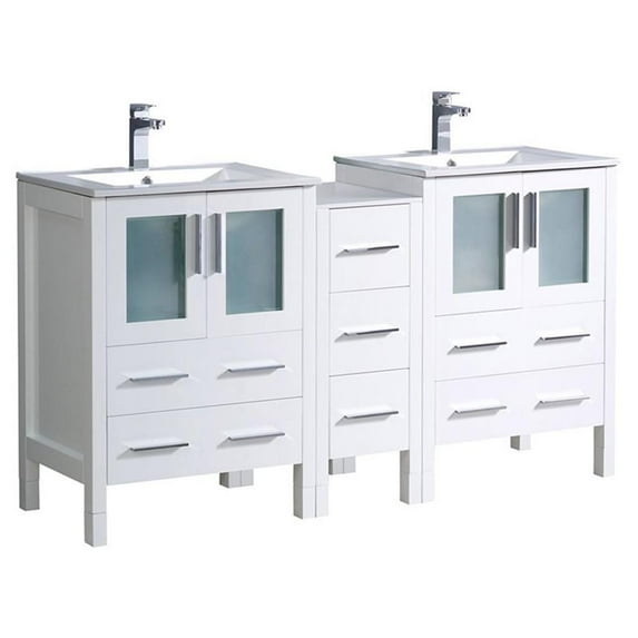 Fresca Torino 60" White Modern Double Sink Bathroom Cabinets w/ Integrated Sinks