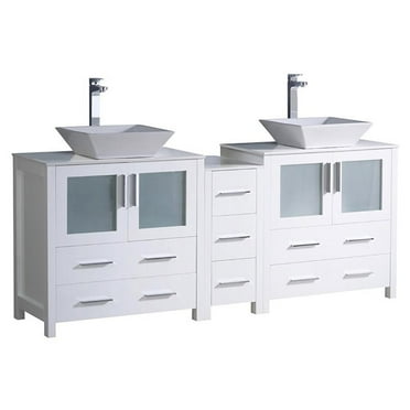 Fresca Torino 72" White Double Bathroom Cabinets with Tops and Vessel Sinks