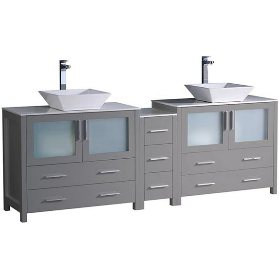 Fresca Torino 84" Double Sinks Modern Engineered Wood Bathroom Cabinet in Gray