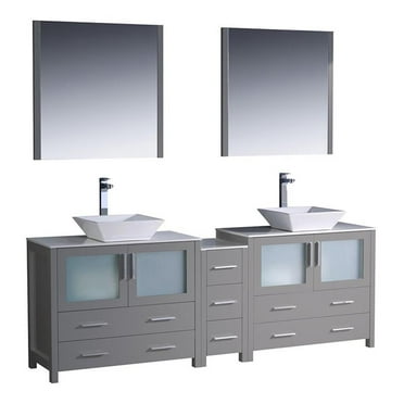 Fresca Torino 84" Gray Modern Double Sink Bathroom Vanity w/ Side Cabinet & Vessel Sinks