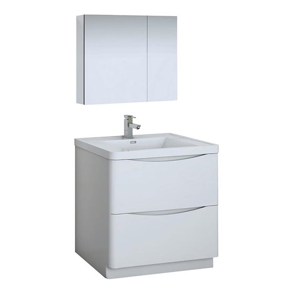 Fresca Tuscany 32" Glossy White Free Standing Modern Bathroom Vanity with Medicine Cabinet