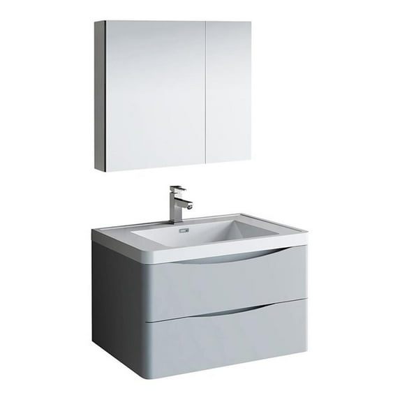 Fresca Tuscany 32" Glossy Gray Wall Hung Modern Bathroom Vanity with Medicine Cabinet