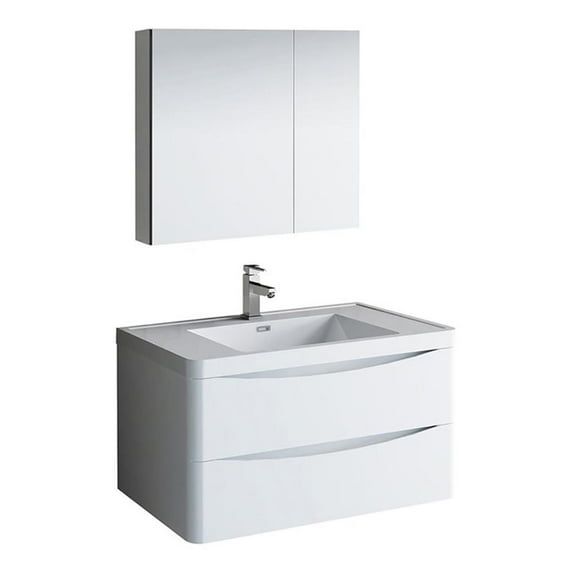 Fresca Tuscany 36" Wood Bathroom Vanity with Medicine Cabinet in Glossy White