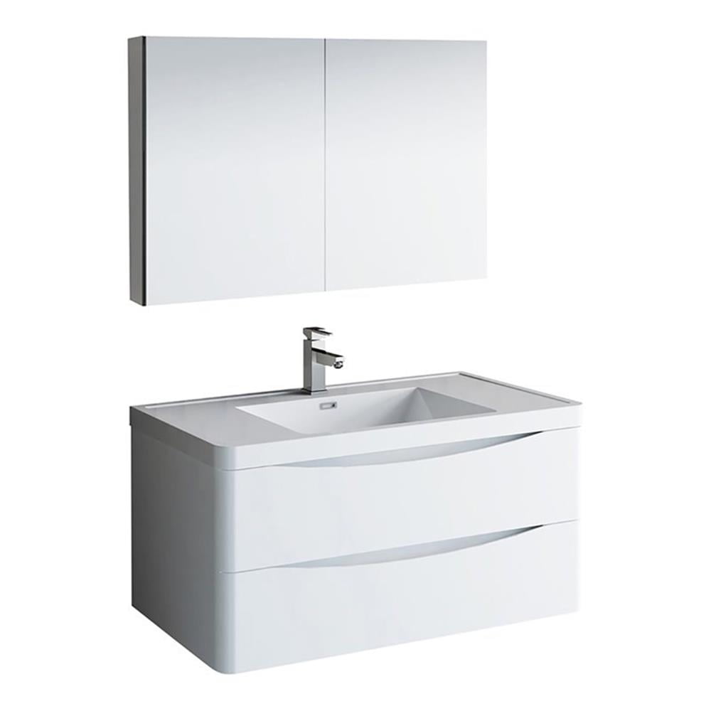 Fresca Tuscany 40" Glossy White Wall Hung Modern Bathroom Vanity with Medicine Cabinet