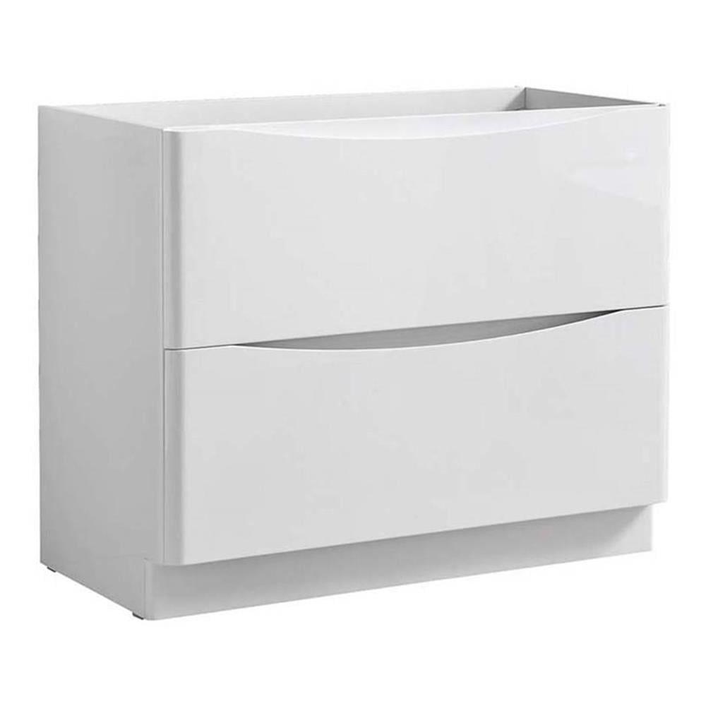 Glossy White 40" Wall-Mount Modern Solid Wood Bathroom Vanity