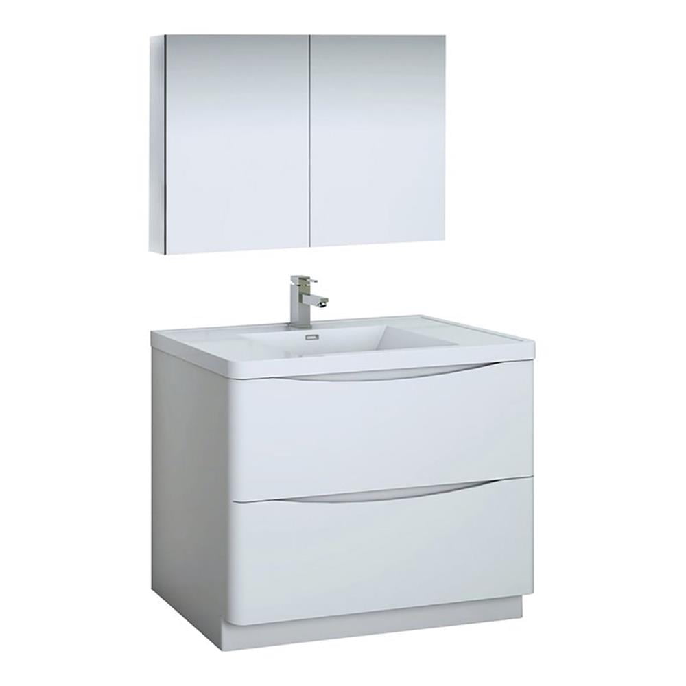Fresca Tuscany 40" Wood Bathroom Vanity with Medicine Cabinet in Glossy White