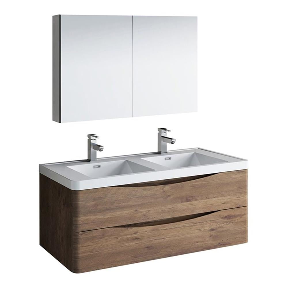 Fresca Tuscany 48" Rosewood Wall Hung Double Sink Modern Bathroom Vanity w/ Medicine Cabinet