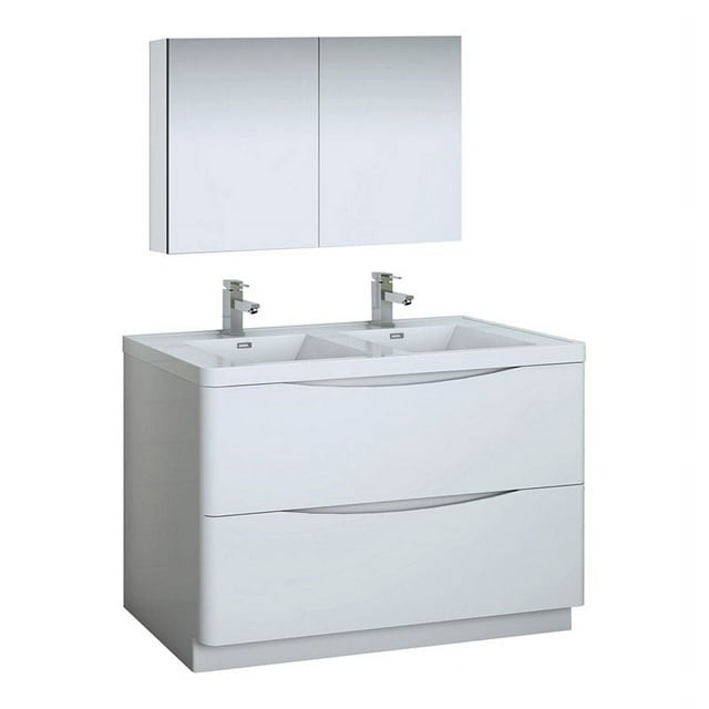 Fresca Tuscany 48" Wood Bathroom Vanity with Double Sinks in Glossy White
