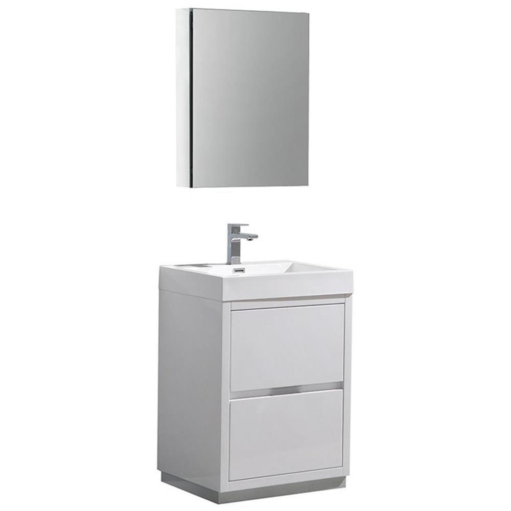 Valencia 24" Glossy White Engineered Wood Vanity Set with Medicine Cabinet