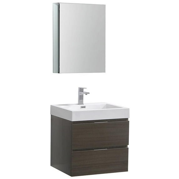 Fresca Valencia 24" Gray Oak Wall Hung Modern Bathroom Vanity with Medicine Cabinet