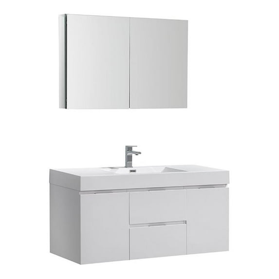 Fresca Valencia 48" Wood Bathroom Vanity with Medicine Cabinet in Glossy White