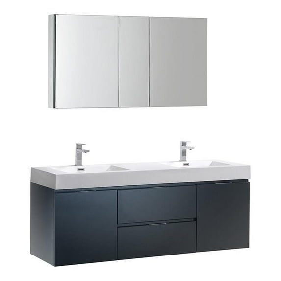 Fresca Valencia 60" Wood Bathroom Vanity with Double Sinks in Dark Slate Gray