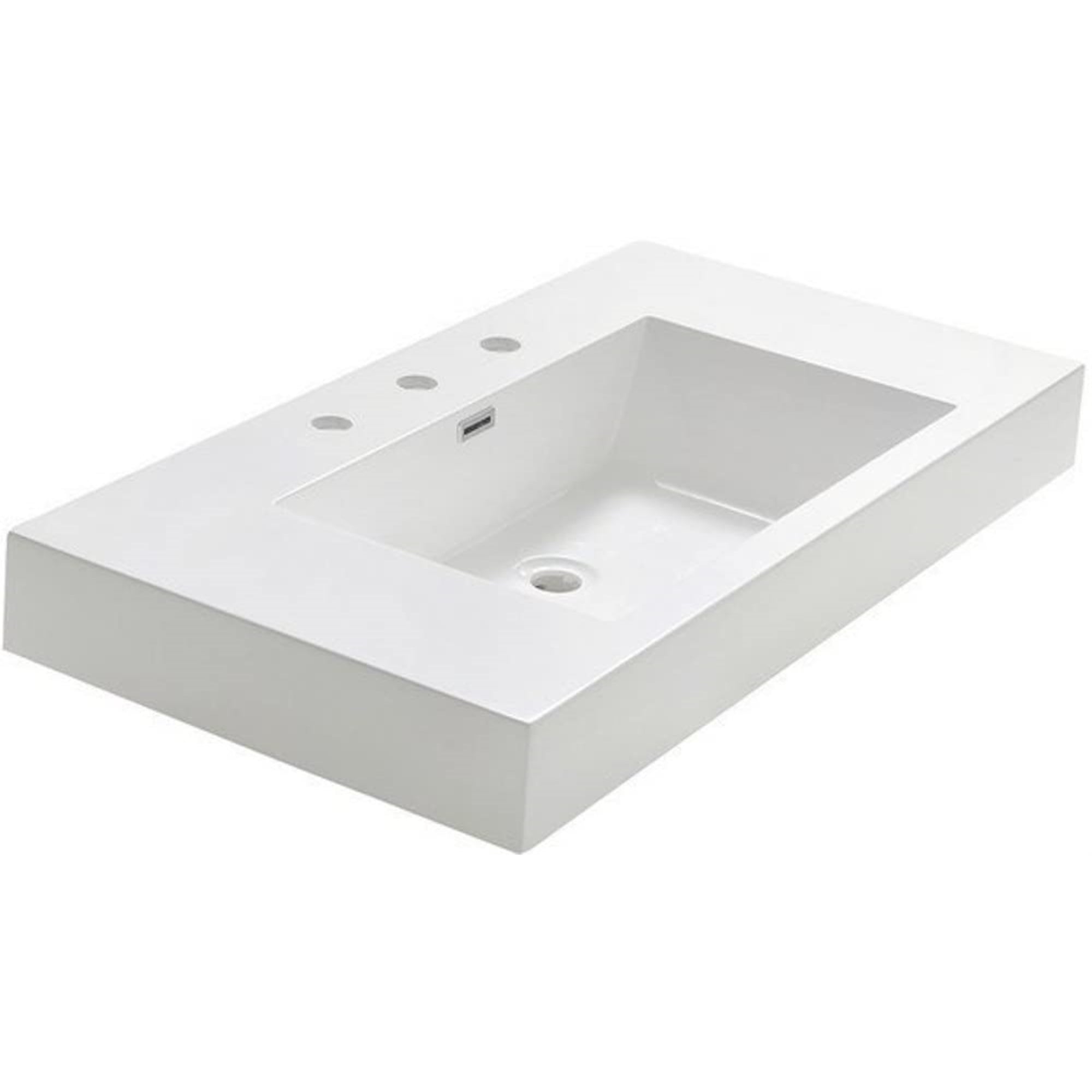 Vista Modern White Acrylic Rectangular Integrated Sink