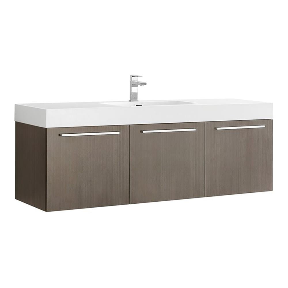 Gray Oak 60" Wall Mounted Single Sink Vanity with Acrylic Top