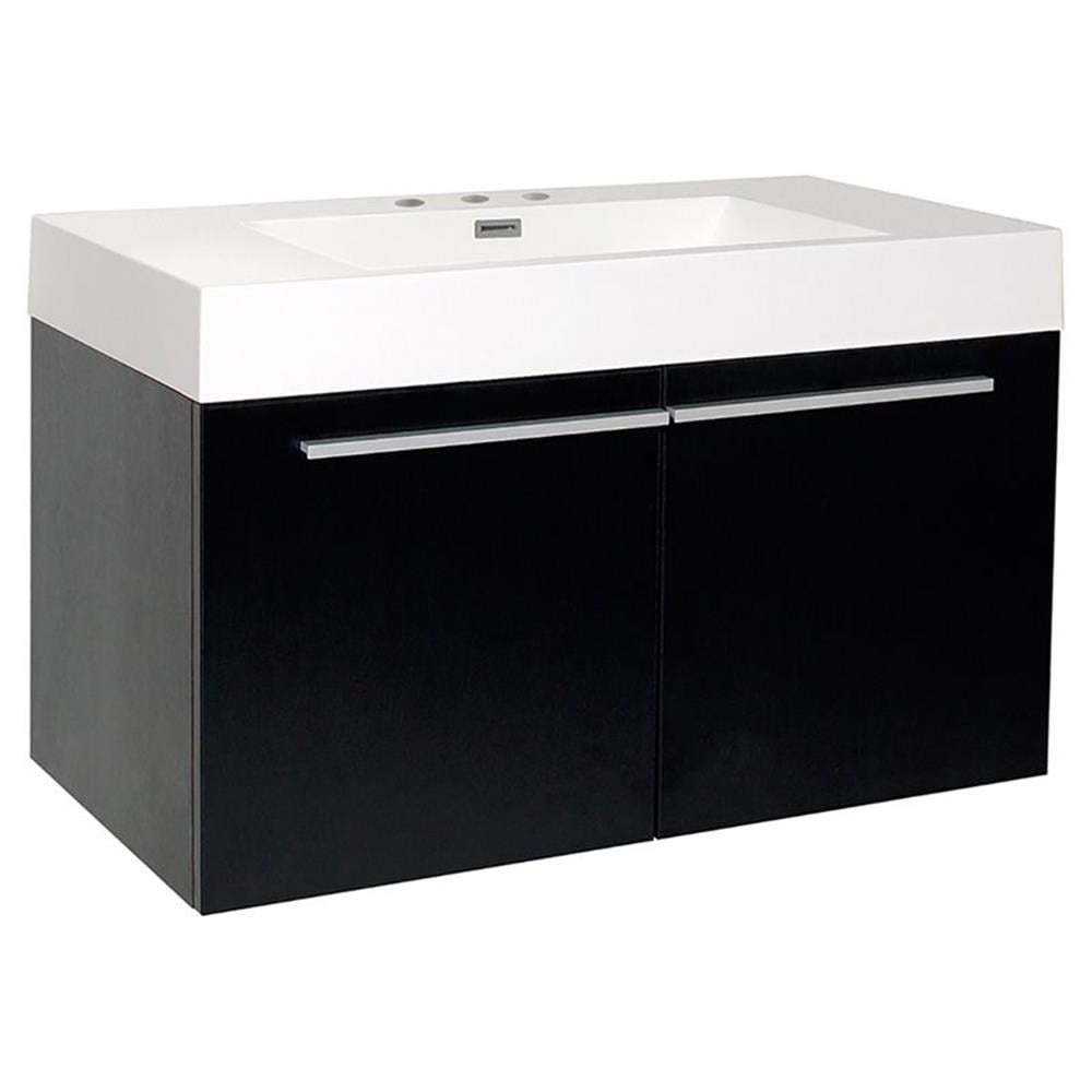 Sleek Black 35" Modern Wall-Mounted Vanity with Integrated Sink