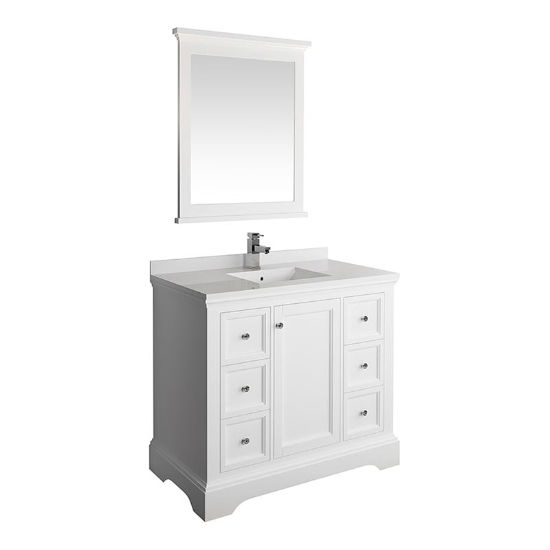 Windsor 40" Matte White Quartz Stone Vanity Set with Mirror