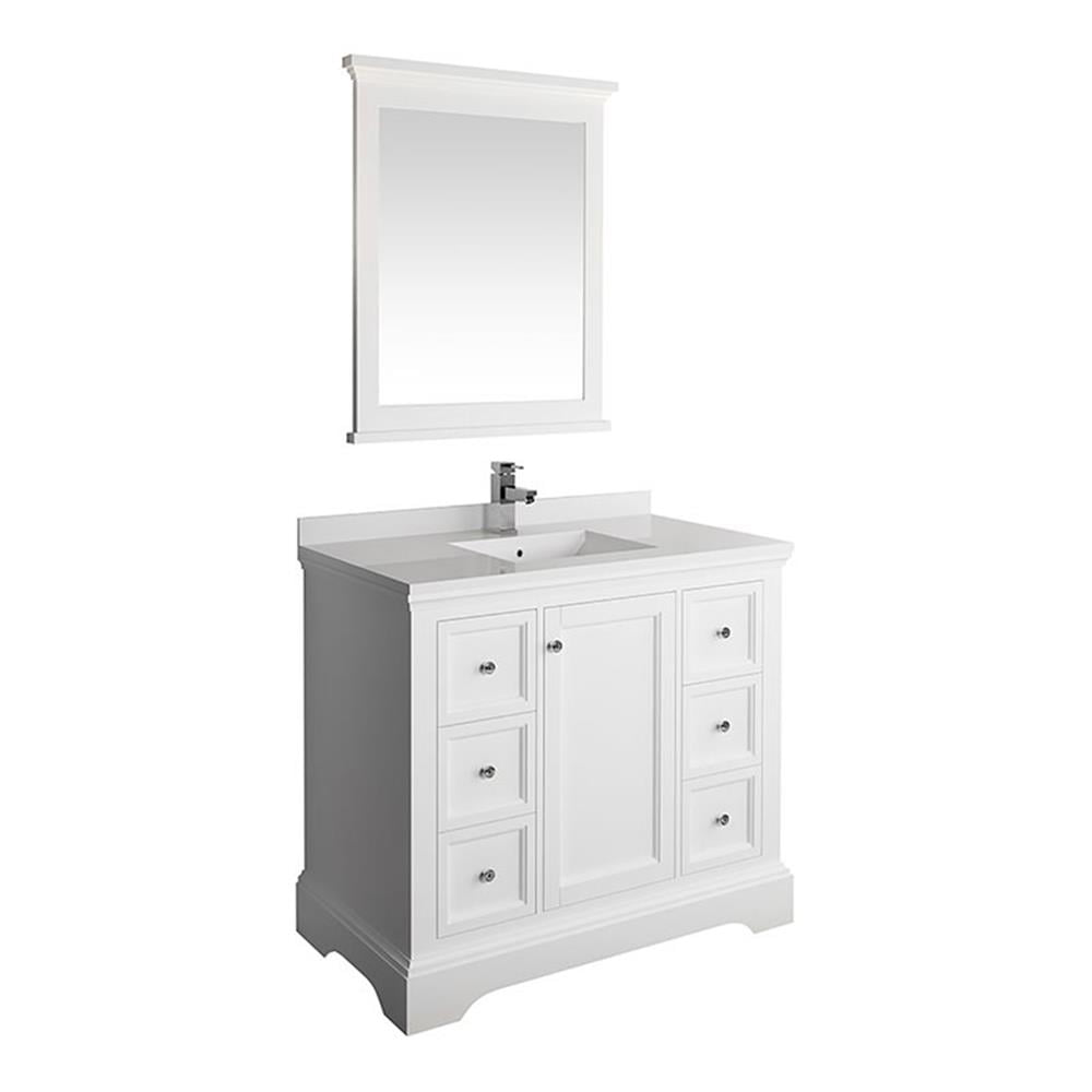 Windsor 40" Matte White Quartz Stone Vanity Set with Mirror