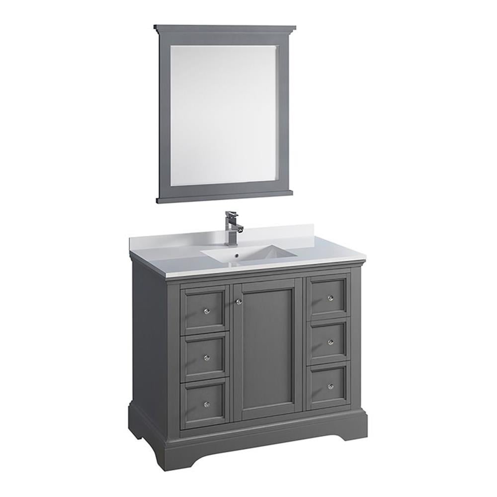Windsor 40" Gray Solid Wood Vanity Set with Quartz Top and Mirror