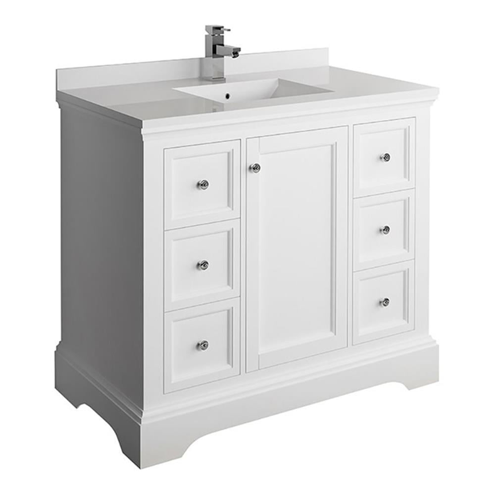 Matte White Solid Wood Single Sink Vanity with Quartz Top