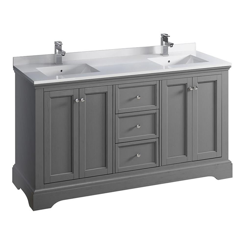 Photo inspiration: Fresca Windsor 60 Double Sinks Wood Bathroom Cabinet In Textured Photo Inspiration