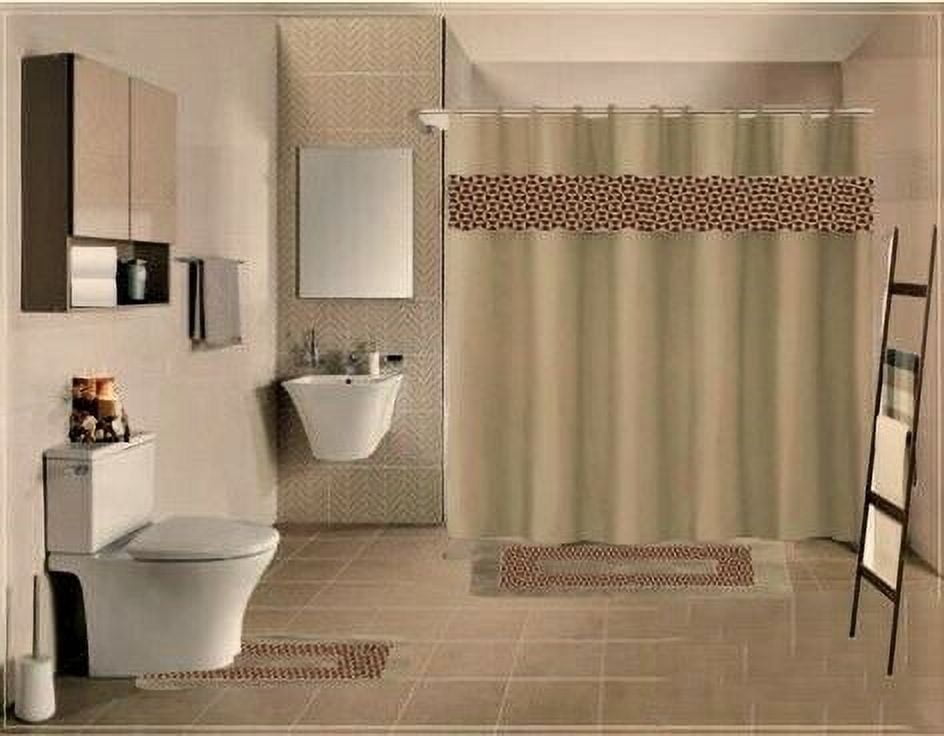 Fresco Bathroom Essentials Non Slip Bath Rugs and Shower Curtain Modern ...