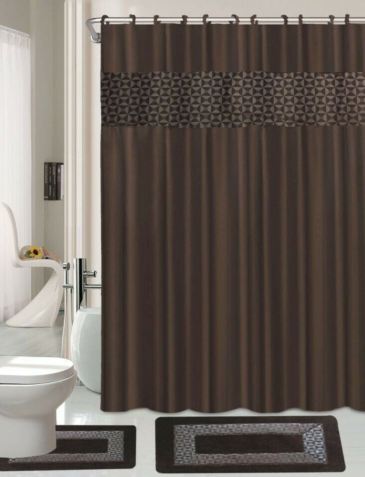 Fresco Brown 15 Piece Complete Bathroom Décor Set with 2 Bath Mats ...