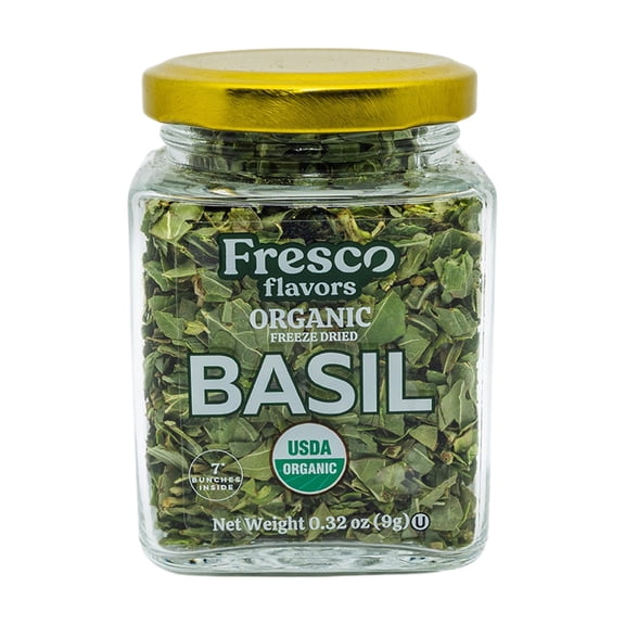 Fresco Flavors Basil Leaves, Organic Freeze Dried, 3 Pack, 3 x 0.32 oz Glass Jars