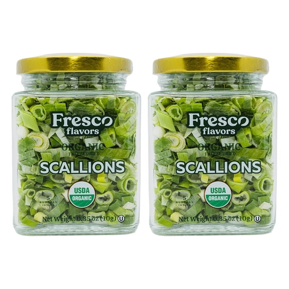 Fresco Flavors Green Onions (Scallions), Organic Freeze Dried, 2 Pack, 2 x 0.35 oz Glass Jars