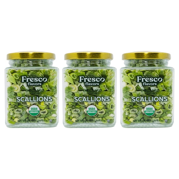 Fresco Flavors Green Onions (Scallions), Organic Freeze Dried, 3 Pack, 3 x 0.35 oz Glass Jars