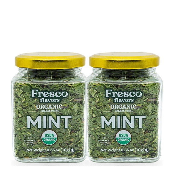 Fresco Flavors Mint Leaves, Organic Freeze Dried, 2 Pack, 2 x 0.35 oz Glass Jars