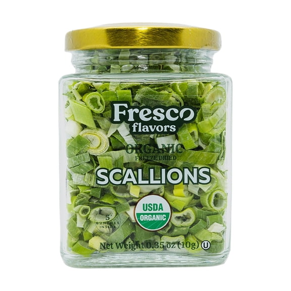 Fresco Flavors Green Onions (Scallions), Organic Freeze Dried, 0.35 oz Glass Jar