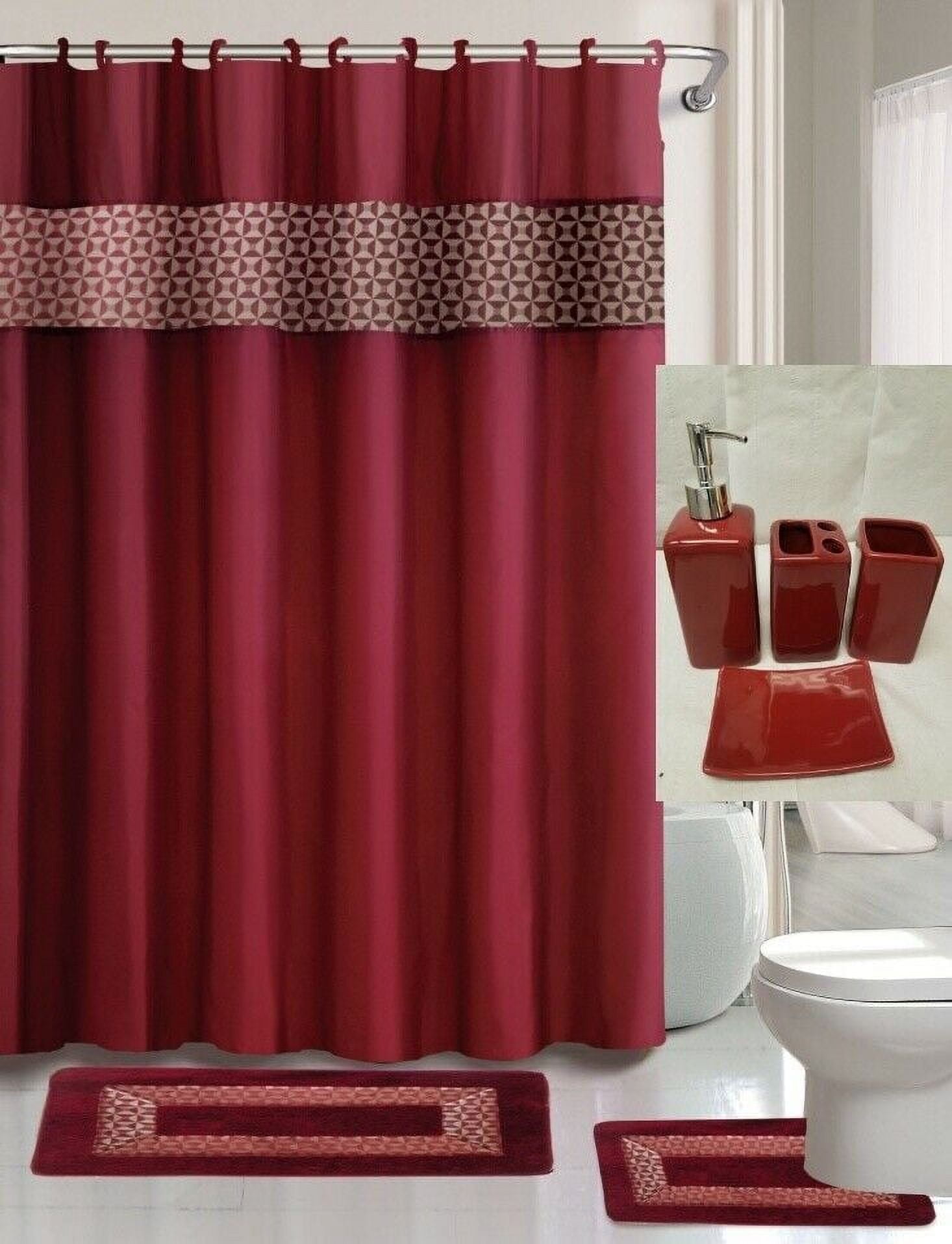 Fresco burgundy Bathroom rug, mat non slip soft shaggy with shower ...
