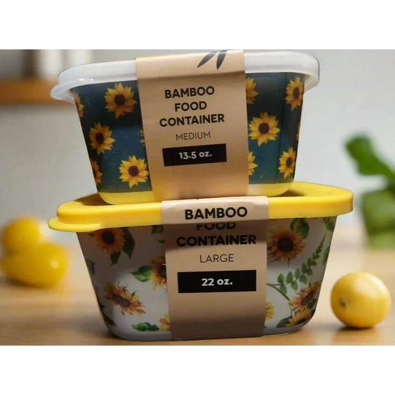 Fresh 360 Square Bamboo Food Container W/Lids Sunflowers - 2 Pack