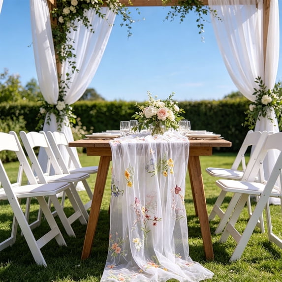 Fresh 3D Embroidery Floral Sheer Table Runner Polyester Lightweight Draping Table Flag Home Wedding Party Soft Furnishing