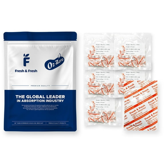 Fresh & Fresh (50 Packet) 300cc Premium Oxygen Absorbers Packets for Food Storage (5 Bag of 10 Packet) - For Long Term Food Storage, Vacuum Sealed, ISO 9001 Certified Facility Manufactured