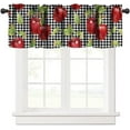 thumbnail image 1 of Fresh Apple Curtain Valance,Red Apple On Black Buffalo Check Plaid Window Valance,Rustic Retro Fruit Pattern Blackout Short Window Treatment for Kitchen Bedroom Cafe Dining Room,54x18in, 1 of 6