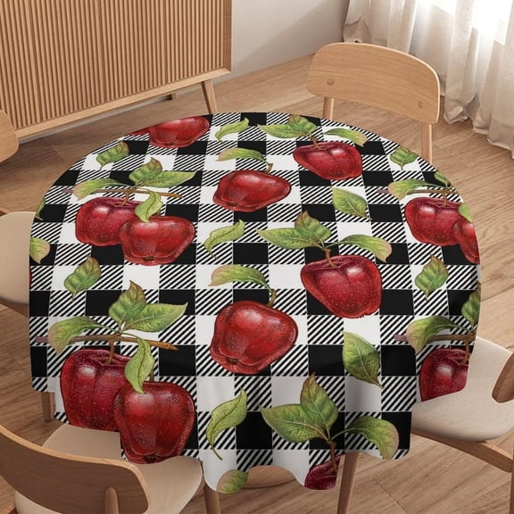 Fresh Apple Tablecloth, Rustic Retro Black Buffalo Check Plaid,Red Apple Print Table Cloth Cover for Kitchen Dining Table Indoor Outdoor Party Camping Decor 60x60in