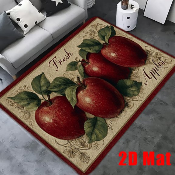 Fresh Apples Flannel Bath Mat, Non-Slip Machine Washable, Vibrant Red Fruit Design for Kitchen Living Room Bedroom, Farmhouse Autumn Harvest Decor