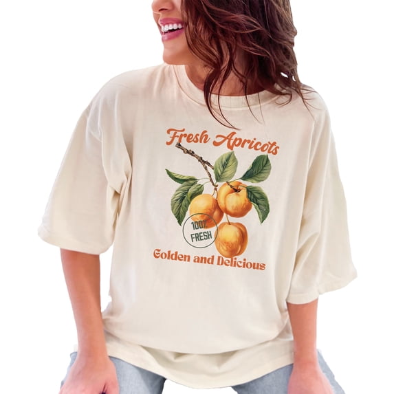Fresh Apricots Graphic Tee, 100 Percent Fresh Golden and Delicious Apricots T-Shirt, Vintage Fruit Design T-Shirt, Classic Tee for All, Ivory Comfort Colors T-Shirt, Large