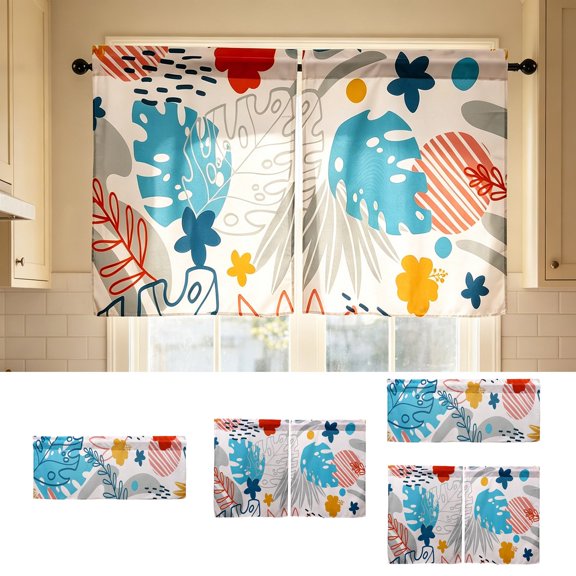 Fresh Artistic 2D Printed Kitchen Short Curtain, Easy-Clean Waterproof Window Covering, Compact Half-Size Drape for Kitchen Windows/Small Cafes/Casual Modern Home Aesthetic Layout, G-1pc