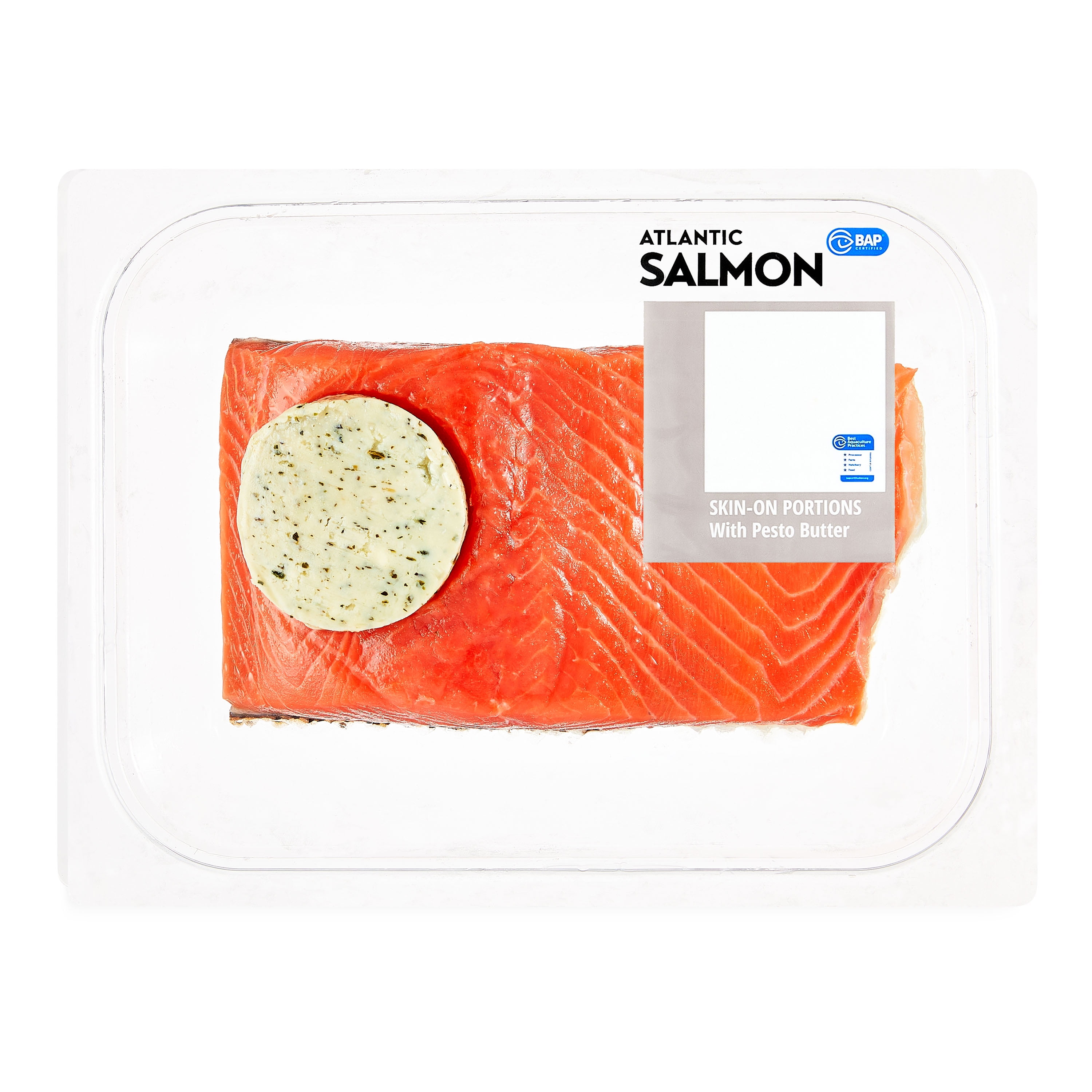 Fresh Atlantic Salmon Portion with Pesto Butter, 0.95 1.25 lb Tray